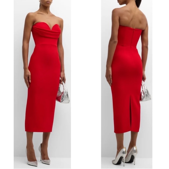 NWT Alex Perry Red Darcy Draped Bustier Sweetheart Midi Dress Size 6 - Picture 1 of 12